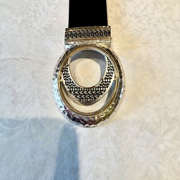 Chico’s Double Circle Interlock Belt – Black w/ Silver & Gold Metal Clasp – Size - Picture 6 of 13